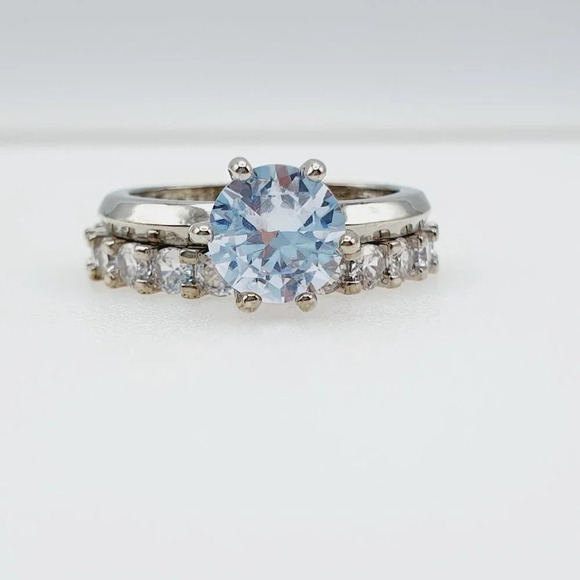 🎀  Beautiful 925 Silver Plated 2 Pcs CZ Wedding Ring, FB16FA1067 - Picture 5 of 7